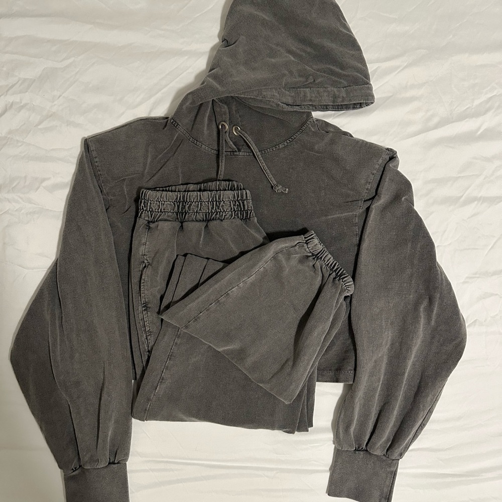 Acid Wash Charcoal Hoodie and Jogger Matching Set 10 Large